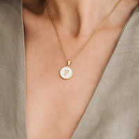 Claire Round Initial Necklace Waterproof Pearl or Black