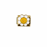 Flower Happy Face Gold Italian Charm