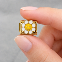 Flower Happy Face Gold Italian Charm