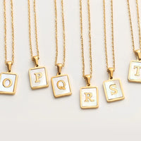 Claire Square Initial Personalized Necklace Pearl Stainless Steel
