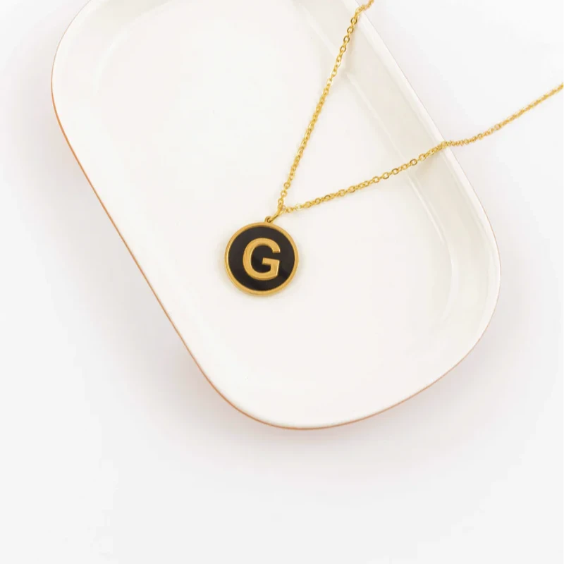 Claire Round Initial Necklace Waterproof Pearl or Black