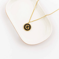 Claire Round Initial Necklace Waterproof Pearl or Black