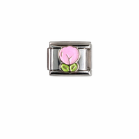 Pink Rose Flower Silver Italian Charm