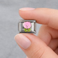 Pink Rose Flower Silver Italian Charm