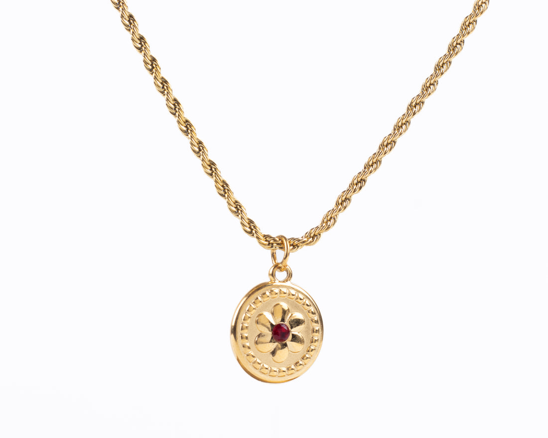 BIRTHSTONE FLOWER PENDANT NECKLACE
