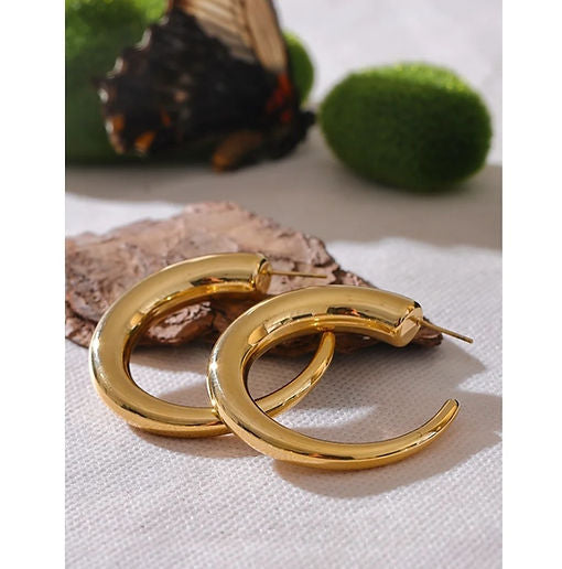 Brooklyn Irregular Chunky Hoops in Gold Stainless Steel Waterproof