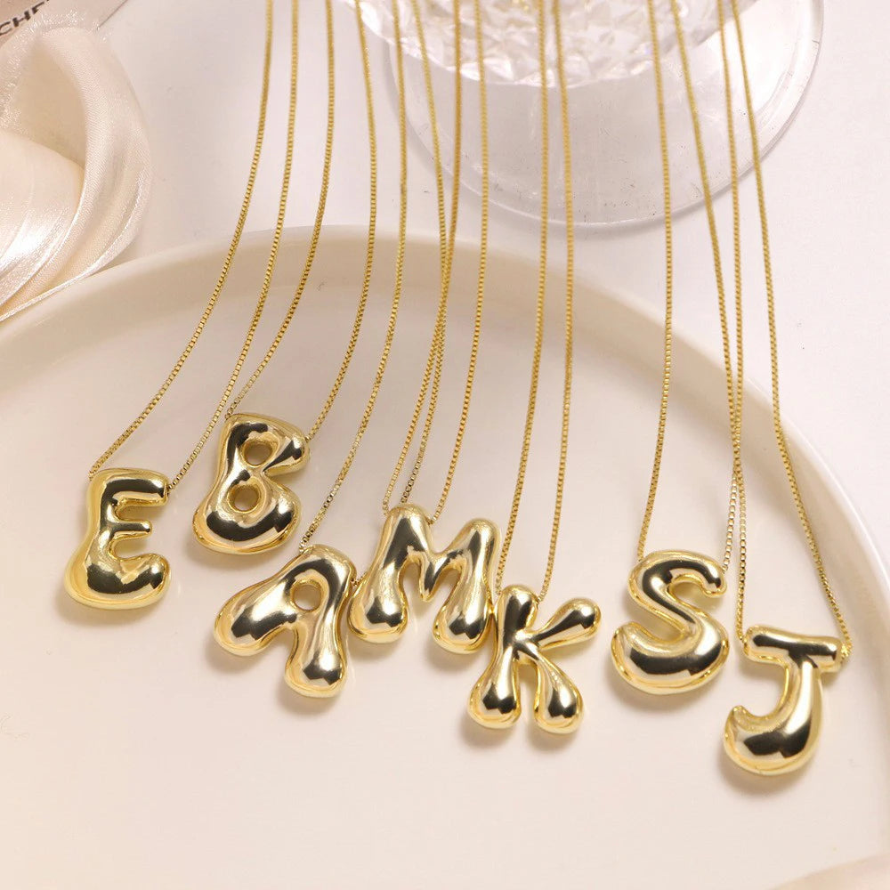 Claire Chunky Bubble Letter Necklace in Gold Best Seller