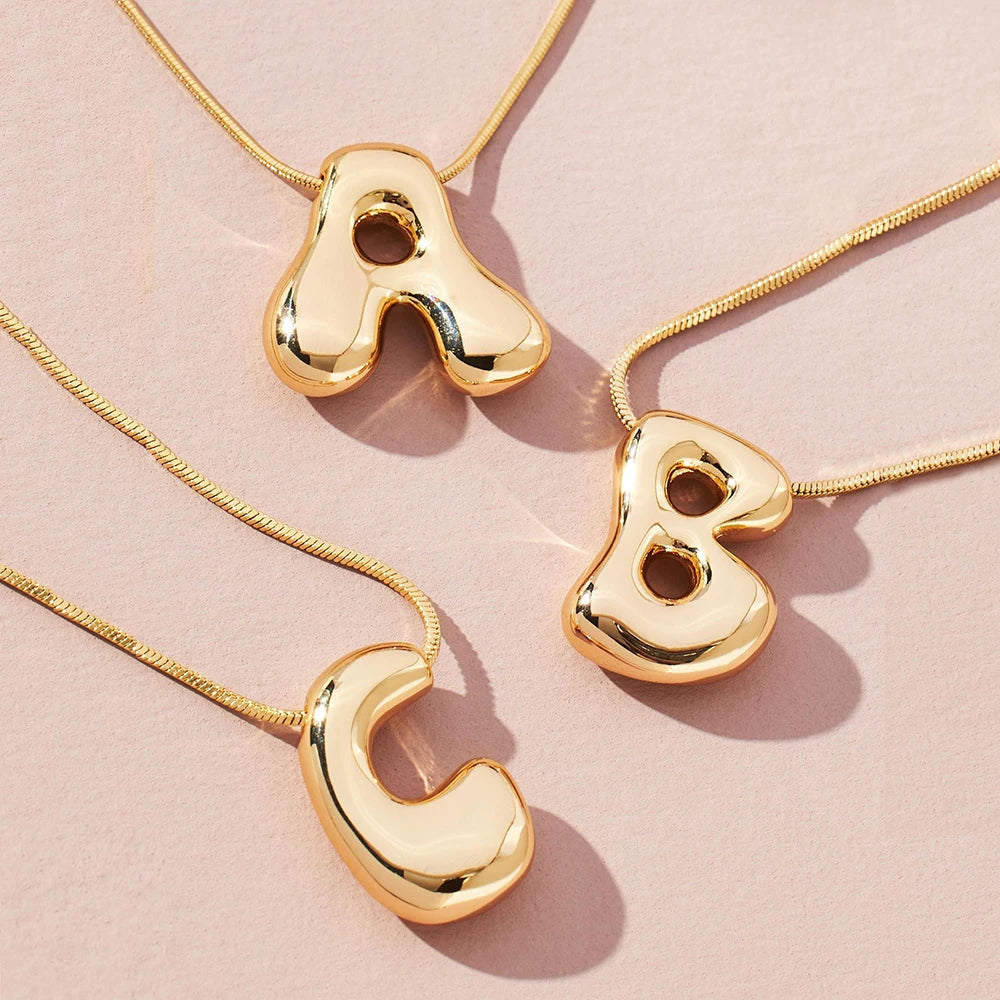 Claire Chunky Bubble Letter Necklace in Gold Best Seller