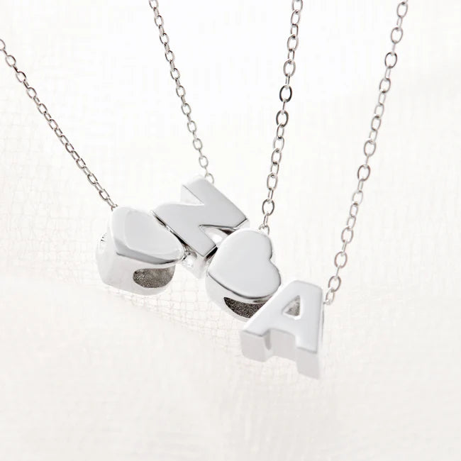 Claire Personalized Initial and Heart Charm Necklace Waterproof