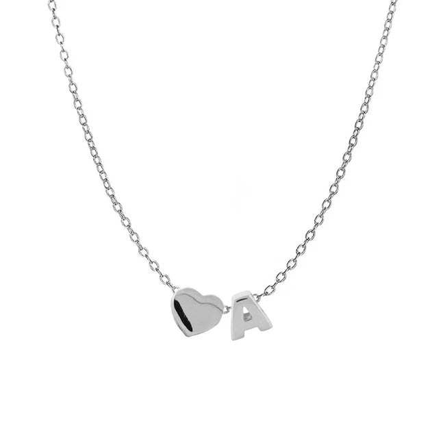 Claire Personalized Initial and Heart Charm Necklace Waterproof