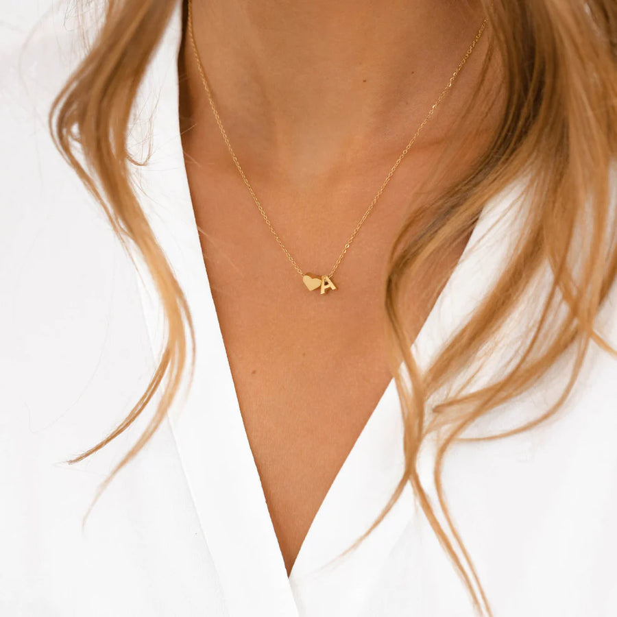 Claire Personalized Initial and Heart Charm Necklace Waterproof