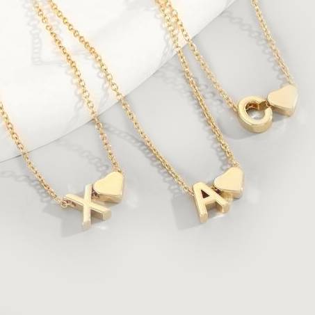 Claire Personalized Initial and Heart Charm Necklace Waterproof