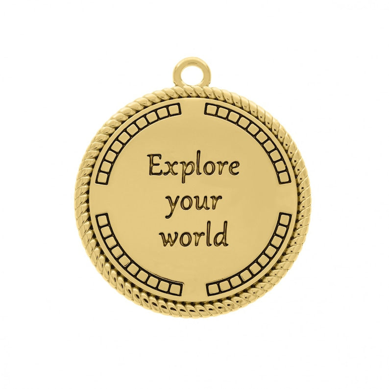 Compass Explorer Coin Pendant in Gold