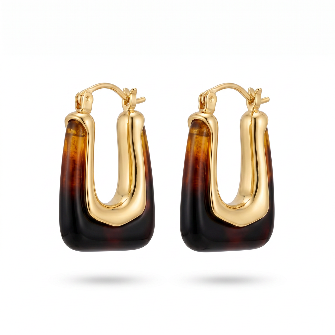 Tortoise Chunky Hoop Earrings – Gold with Amber Resin Inlay