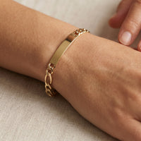 10K Gold Figaro Chain Bracelet with Engravable ID Plate