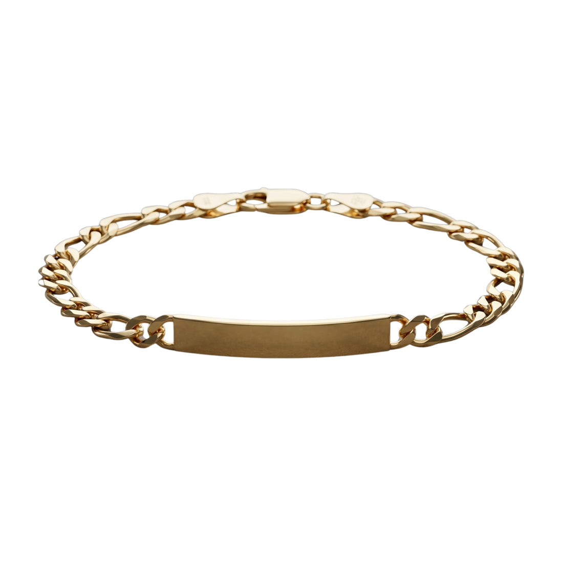 10K Gold Figaro Chain Bracelet with Engravable ID Plate