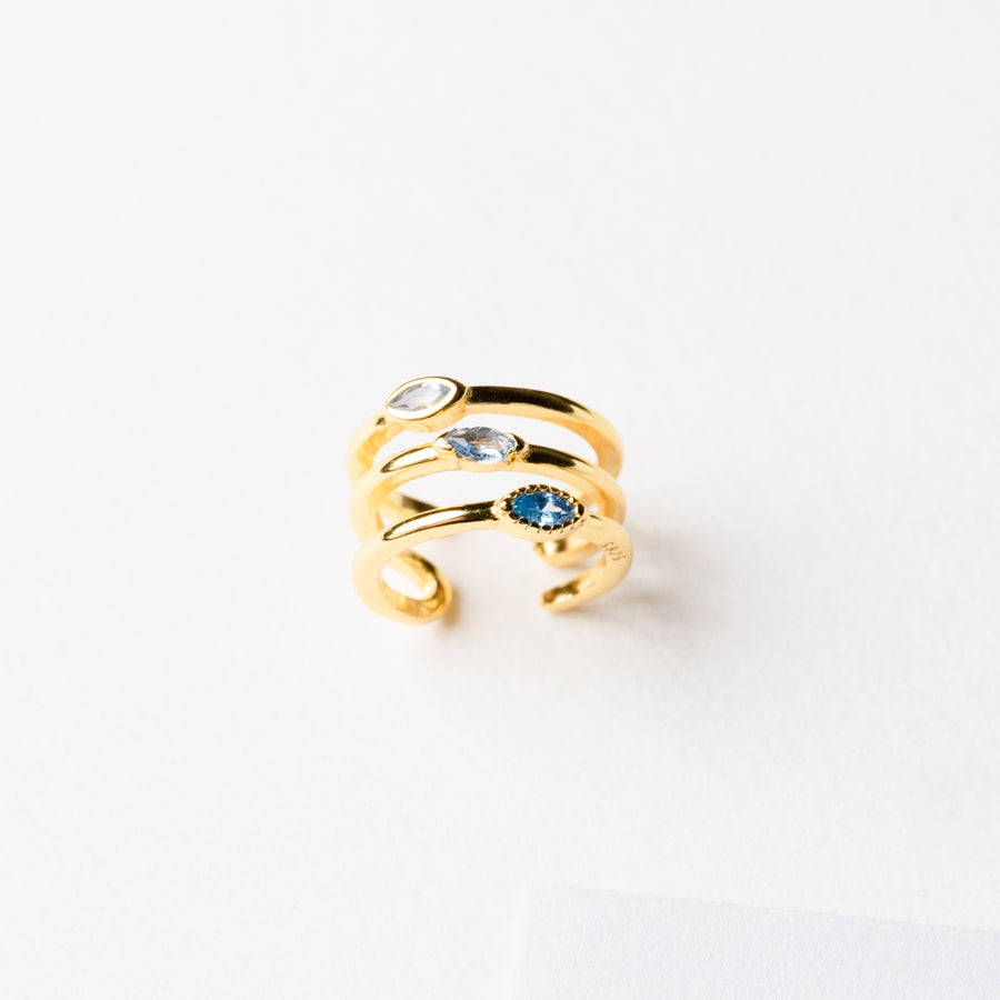 Lida Three Bands with Stones Earcuff in Gold