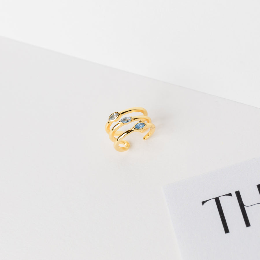 Lida Three Bands with Stones Earcuff in Gold