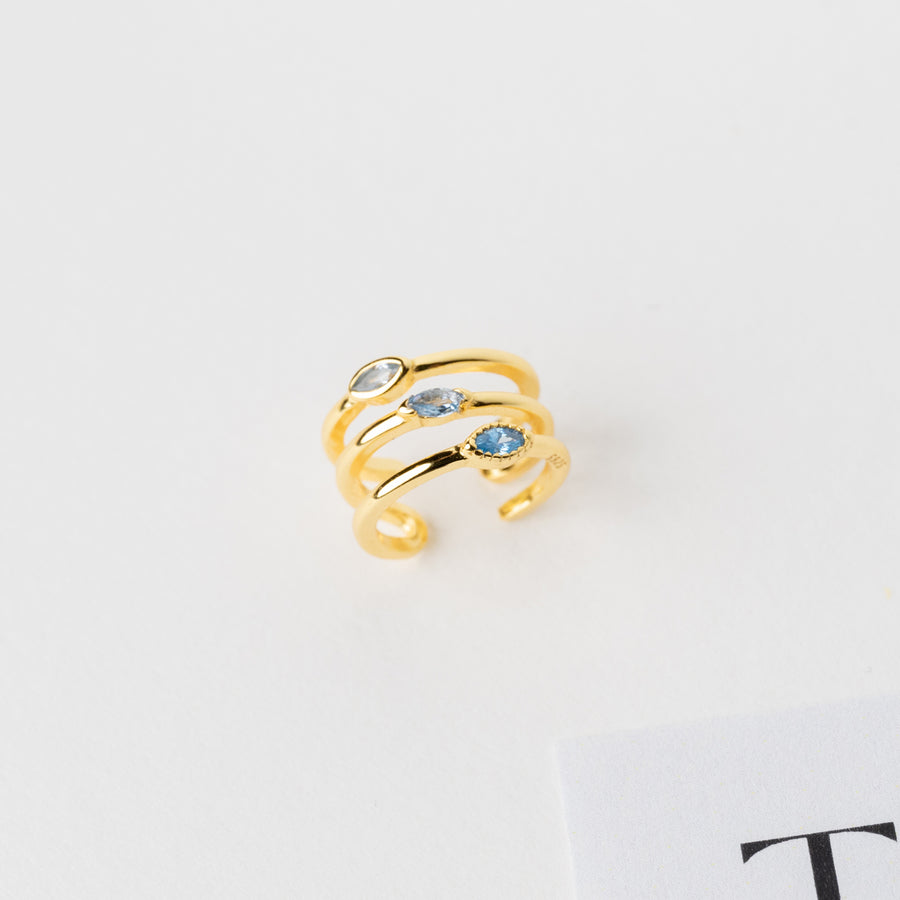 Lida Three Bands with Stones Earcuff in Gold